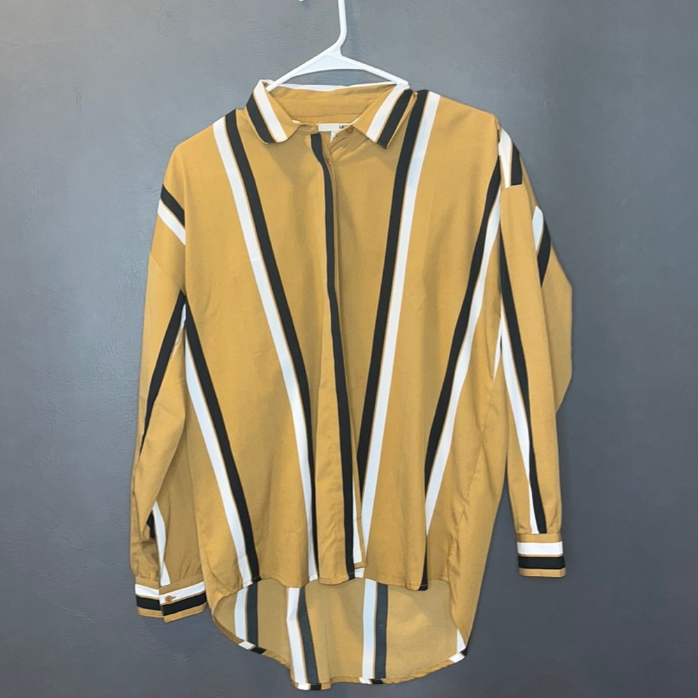 Amuse society mustard striped button up blouse